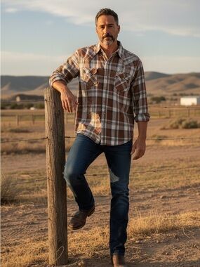 Cowboy up Mens Shirt Plaid Embroidered Pearl Snap Size 2XL Western Rodeo